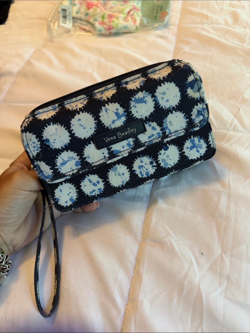 Vera Bradley Navy and Light Blue Floral Wristlet